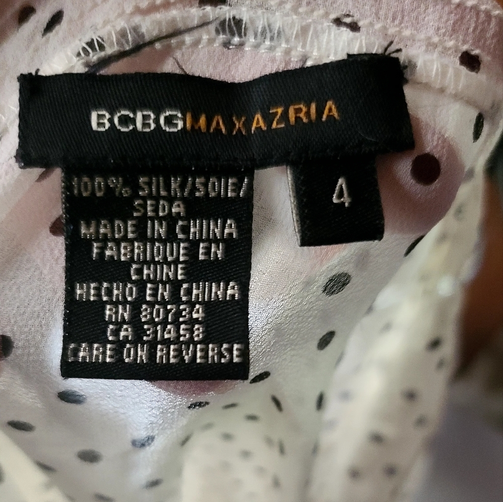 100%Silk BCBG MAXAZRIA sheer cream polka-dot ruffled top sz4 - Picture 8 of 8